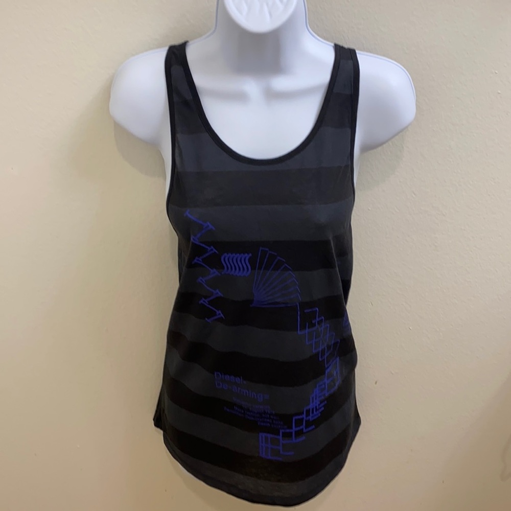 Diesel Striped Black Gray Cotton Tank Top S